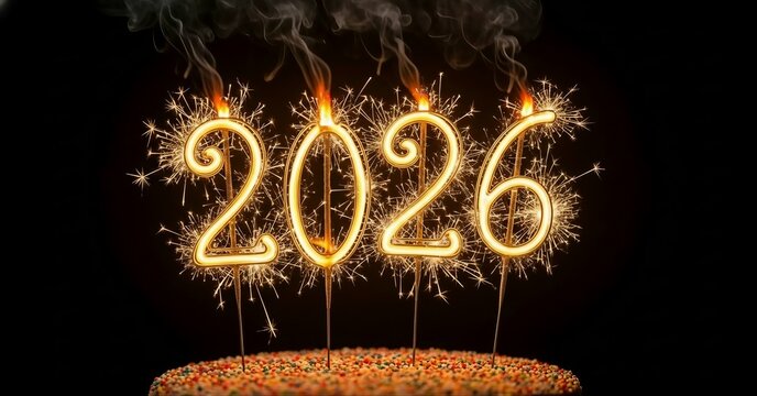 Celebrate the new year 2026 with dazzling sparklers, creating a festive and hopeful atmosphere perfect for greetings, invitations, and event promotions