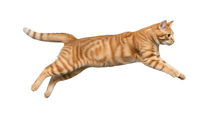 Ginger Tabby Cat MidLeap on White Background.