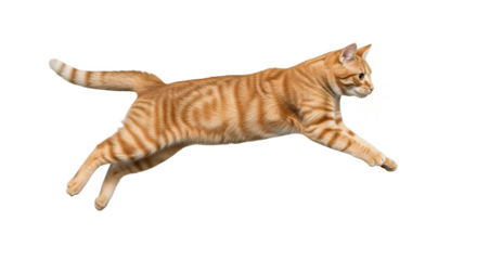 Ginger Tabby Cat MidLeap on White Background.