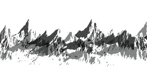 Artistic grayscale mountain peaks horizon, rugged terrain abstract