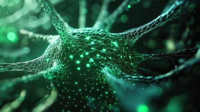 Human brain neuron transmitting digital neural signal - Powered by Adobe