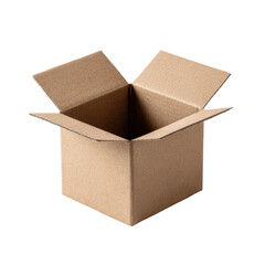 Open brown cardboard box with flaps extended on black background empty, Cut Out, Isolated On White Background, Png Transparent