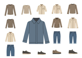 Collection of Mens Fashion Items Shirts Jeans and Shoes.