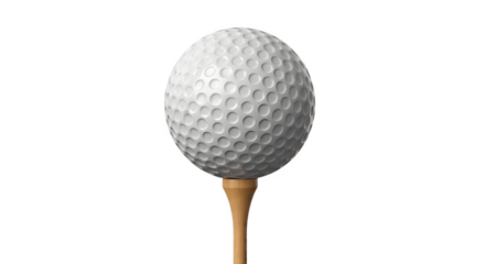 Golf ball resting on a wooden tee ready for a game.