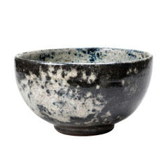 Rustic ceramic bowl with speckled black white and blue glaze on black background pottery, Cut Out, Isolated On White Background, Png Transparent
