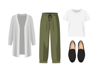 Outfit with Cardigan TShirt Joggers and Loafers for Casual Style.