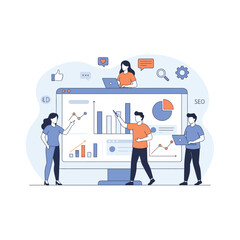 Team Analyzing Data and Charts for SEO Improvement and Business Growth