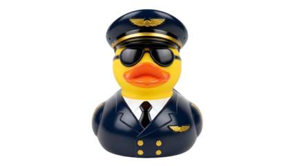 Rubber duck dressed as a pilot with sunglasses aviator