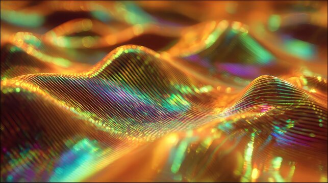 Iridescent waves forming abstract colorful light texture