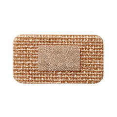 Close up of a beige fabric bandage with a textured gauze pad centered skin tone, Cut Out, Isolated On White Background, Png Transparent