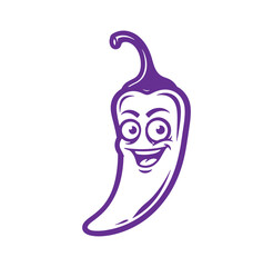 Cheerful cartoon illustration of a smiling purple chili pepper ready to cook flavorful meals