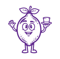 Cheerful cartoon lemon character waving and holding a hat vector illustration design