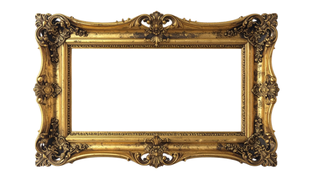 Ornate Golden Picture Frame with Intricate Carvings and Blank Space 6.