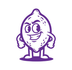 Cheerful cartoon lemon character with confident expression and happy facial features vector illustration