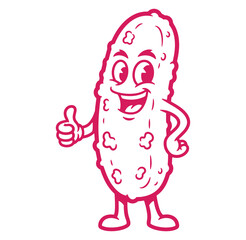 Cheerful cartoon pickle character giving a thumbs up gesture with a smiling expression