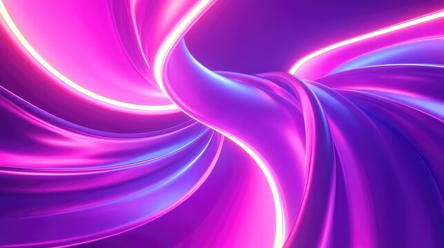 Abstract flowing neon light lines twisting render