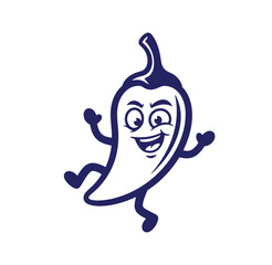 Cheerful chili pepper mascot dancing with a happy face and smiling expression on a white background