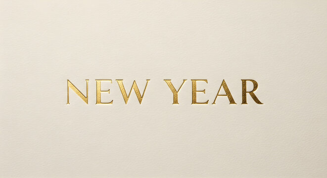 Elegant golden lettering of New Year on beige background  