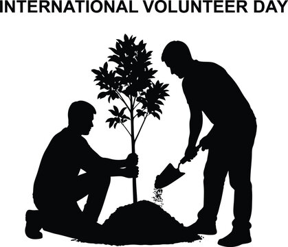 International volunteer day with people planting a tree