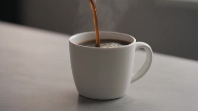 Aromatic Coffee Pour Freshly Brewed Hot Drink in a White Mug