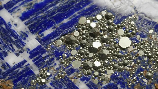 Macro Photography of Lapis Lazuli Stone with Pyrite Inclusions and Detailed Textures