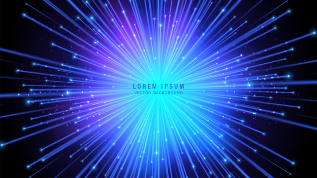 Vivid abstract background featuring radiant blue and purple light beams