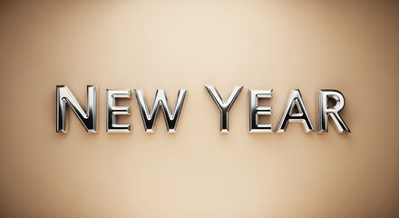 New Year text in metallic style on a neutral background  