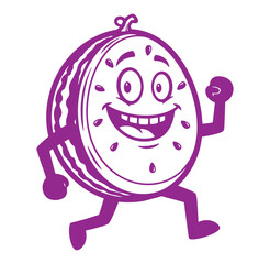 Energetic and happy cartoon watermelon character with cheerful expression running joyfully
