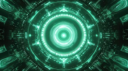 Fototapeta premium Digital green energy core generating futuristic data flow