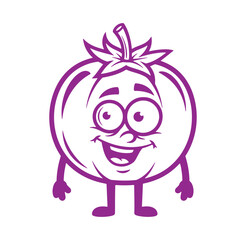 Friendly cartoon tomato character with smiling face and simple outline illustration