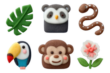 Obraz premium Colorful Jungle Animals and Plants in Crystal-like Design with Isolated Background