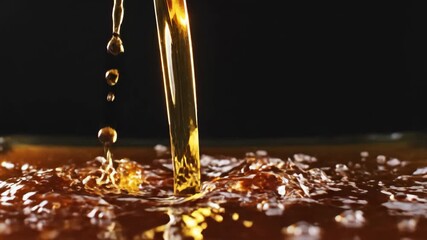 Dynamic pouring liquid creates stunning crown splash and reflection in captivating slow motion