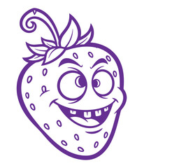 Funny cartoon strawberry character with a mischievous smile isolated on a white background