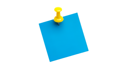 Blue Square Sticky Note Pinned with Yellow Thumbtack
