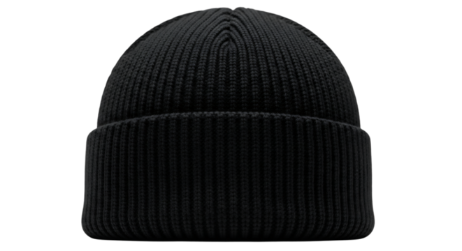 Black knitted beanie hat isolated on transparent background - Powered by Adobe