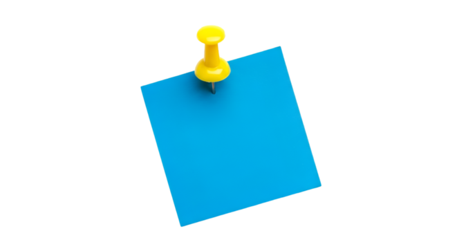 Blue Square Sticky Note Pinned with Yellow Thumbtack
