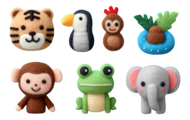 Obraz premium Felted Animal Characters in Jungle Theme With Transparent Background for Kids