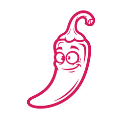 Playful chili pepper character illustration with smiling face vector outline design