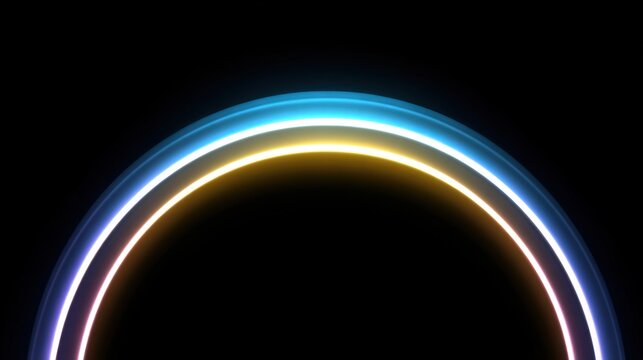 Glowing neon arc with blue and yellow light against a dark background curve