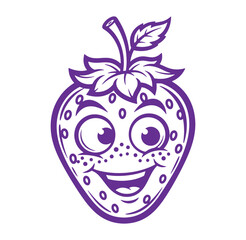 Smiling cartoon strawberry character in a playful purple outline perfect for children's designs