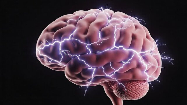 3D Medical Animation Depicting Human Brain Activity With Electrical Impulses And Neural Network Connections On A Dark Background - Powered by Adobe