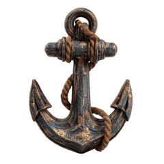 Antique nautical anchor with thick rope against black background vintage, Cut Out, Isolated On White Background, Png Transparent