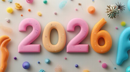 Colorful artistic 2026 typography. 2026 new year celebration.2026 written in three dimensional colorful numbers.
