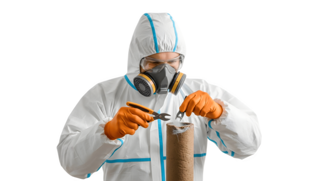 Technician in Hazmat Suit Handling Hazardous Material.