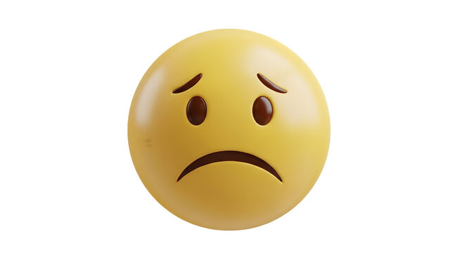 Three dimensional sad face emoji with a sorrowful expression.