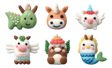 Obraz premium Cute Felted Fantasy Creatures on Transparent Background for Stock Photo Use
