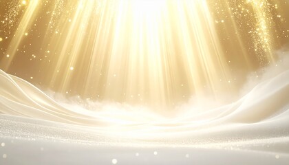 Serene abstract background featuring brilliant golden light rays from above illuminating a peaceful, sparkling landscape