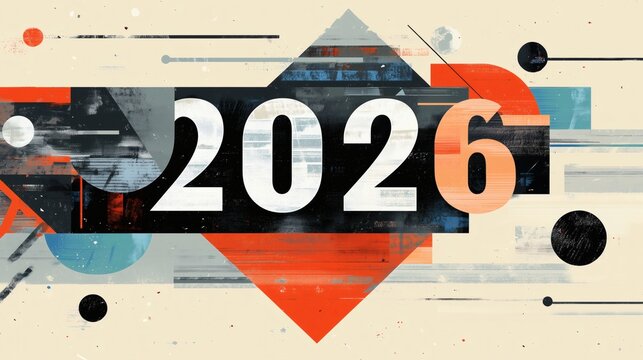 Modern and sleek design featuring 2026 typography. 2026 new year celebration. Minimalist geometric happy new year 2026.