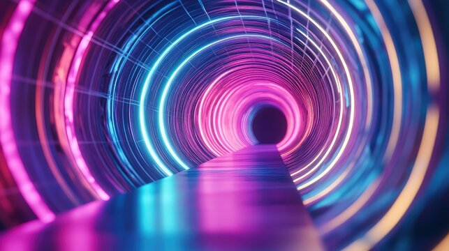 Futuristic neon light tunnel, a digital portal leading forward