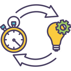 Clock and Lightbulb Cycle Representing Time Management and Idea Generation With Process Arrows On Transparent Background